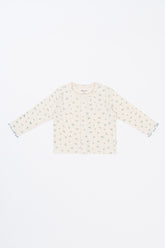 Flat lay of Avauma Aileen Bloom Cardigan in Milk Flower, lightweight baby cardigan with floral print, ideal for layering.